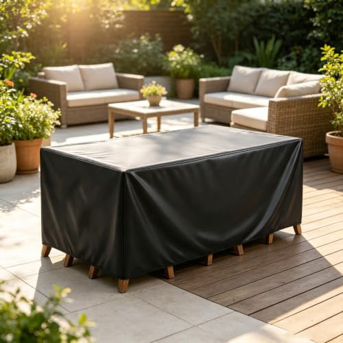 AEXOIO Funda Exterior Impermeable 230x65x80cm/LaxAnxAl Funda para Muebles De Jardin,Anti-UV, Resistente Al Viento, Oxford, Cubierta De Mesa Rectangular, con Cordón