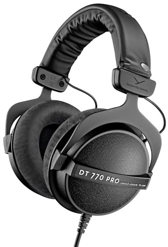 beyerdynamic DT 770 PRO, 80 Ohm, Closed Back, Over Ear, Wired Professional Studio Headphones, Home Recording, Podcast, Monitor, 3m Straight Cable, Black with Limited Edition Black Velour Ear Pads