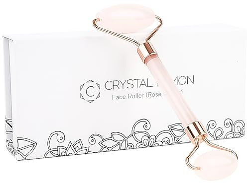 C CRYSTAL LEMON Rullo Viso in Quarzo Rosa, Massaggiatore Facciale e Collo a Doppia Estremità, Pietra Naturale per Routine Skincare e Sensazione Fresca
