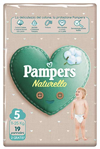 Pampers Acqua Pura, 19 Pannolini Contenenti Cotone e Materiali Naturali Derivanti dalle Piante, 0% Profumo, Taglia 5 (11-25 kg)