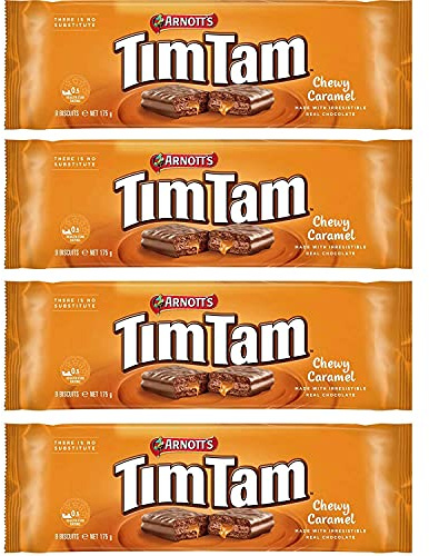 Arnott's Tim Tam Chewy Caramel (4 pezzi) – Biscotti al cioccolato australiano, confezione per la protezione, importati dall'Australia