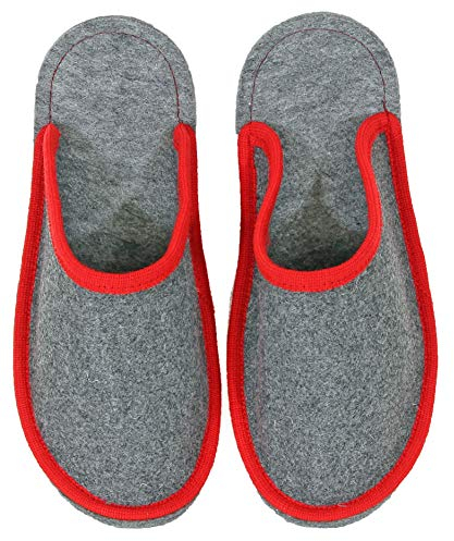 Pantoffelmann Filzpantoffeln mit ABS-Gummisohle I Rot I Größe 40–43 I Atmungsaktive & warme Hausschuhe aus 30 % Wolle I Rutschfeste & bequeme Filzhausschuhe für Damen & Herren