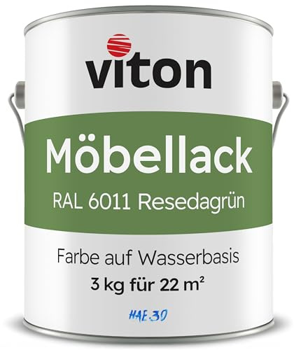 Viton Möbellack - 3 Kg (2,5 L) - Seidenmatt Resedagrün - Möbelfarbe auf Wasserbasis - RAL 6011 Resedagrün