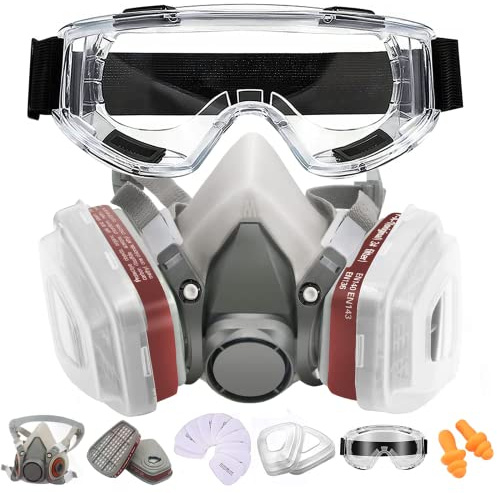 Respirator Mask with Filters Anpty Reusable Half Face Cover Gas Mask with Safety Glasses Paint Spray Half Facepiece Shield for Survival Nuclear and Chemical Spray Painting Woodworking Welding Dust