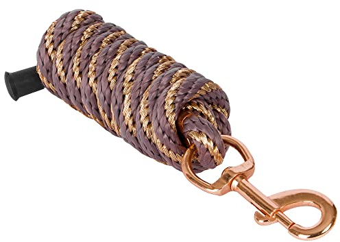 Start Führstrick Pferd 2 m – Robuster Anbindestrick mit Panikhaken oder Karabiner – Reißfest & Wetterfest – Führseil für Stall, Bodenarbeit & tägliches Training (Braun/Rosegold, Karabinerhaken)