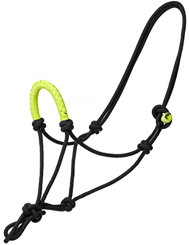 Reithalfter für Pferde und Pony Start RopeBraided, kontrastierend Warmblut, Vollblut, Kaltblut – Stallhalfter, Weidehalfter, Halfter, Pferdehalfter, Ponyhalfter (Pony, Schwarz/Lime)