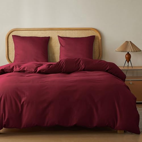 MR&HM Bettwäsche 220x240 3-teilig Baumwolle - Bettwäscheset aus 100% Baumwolle 220 x 240 x 1 Plus Zwei Kissenbezüge 80 x 80 mit Reißverschluss, weiche und komfortable Bettwäsche, Rotwein