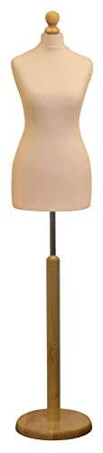 Display Guru Female Dressmaking Tailors Dummy Mannequin Bust Size 12/14 On Light Wood Round Base With Cream Cover