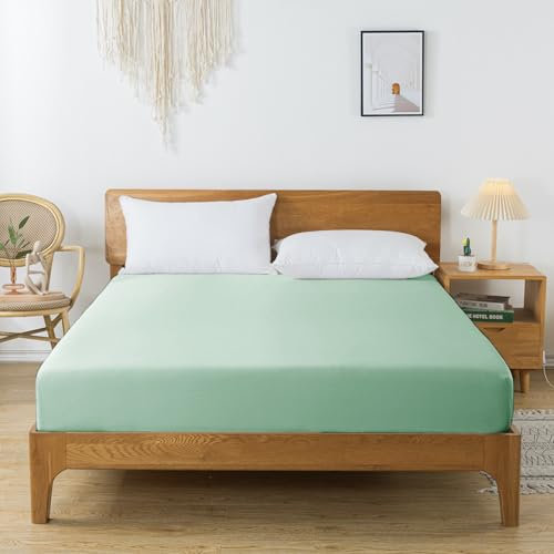 bienDo Spannbettlaken 180x200 für Boxspringbett, 35CM Tiefes Spannbetttuch, Grün, Bambus-Vegan Seide, Atmungsaktives, Allergiker und Super Weich