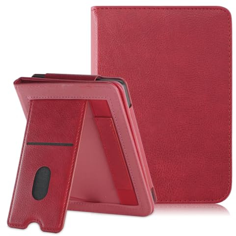 TOPCASE fodral för Kobo Vågen Färg/Vågen 2/Vågen BW/Tolino Vision Färg/Vision6 7 tum e-bok Smart fodral med handrem Kortplats och automatisk sov/vakna, röd