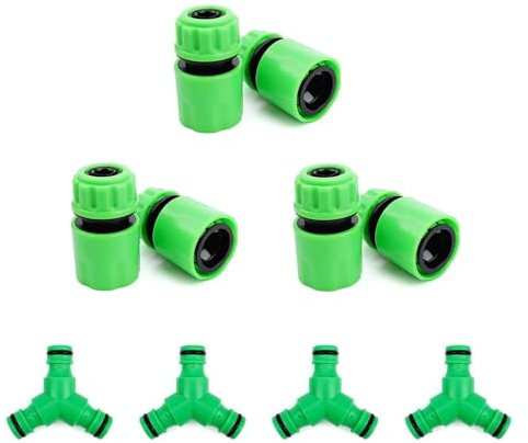 HJIAMA Raccord Tuyau Arrosage 4 Pièces, Séparateur de Tuyau en Y avec 6 Pièces 1/2 Connecteur Conduite D'eau, Raccord Tuyau D'arrosage Vert, pour Raccordement Conduite D'eau, Irrigation Jardin