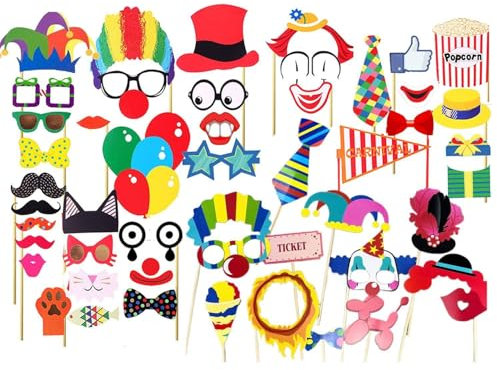 2 Sätze Clown-Foto-Requisiten, Zirkus-Handmaske, Handheld-Foto-Requisiten, Geburtstagsfeier, Clown-Party-Dekoration, Clown-Performance-Requisiten