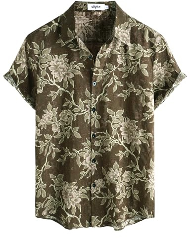 VATPAVE Mens Short Sleeve Button Down Shirts Summer Shirt L Coffee Brown