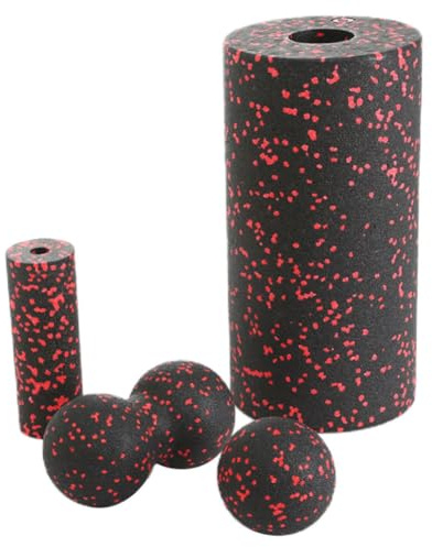 Rodillo de espuma de fitness, Foam Fascia Roller Set Fitness Massage Massage Balls Kit de masaje muscular de espuma hueca Kit 4pcs, bola de masaje de maní, rojo