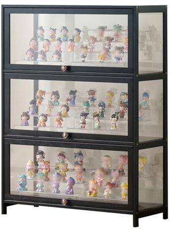errtsdb 80x33x106cm Sammlervitrine, 3 Schicht glasvitrine stehend, vitrinenschrank vitrinenschrank Wohnzimmer für Miniaturmodelle von Autos, Figur, Modellbau, Schwarz/Von Allen Seiten transparent