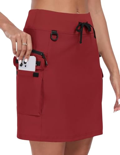 MoFiz Faldas de Tenis para Mujer Falda de Golf Cintura Alta con 4 Bolsillos Falda-pantalón para Senderismo y Deportiva Ciclismo con Pantalón Corto Interior Rojo EU L
