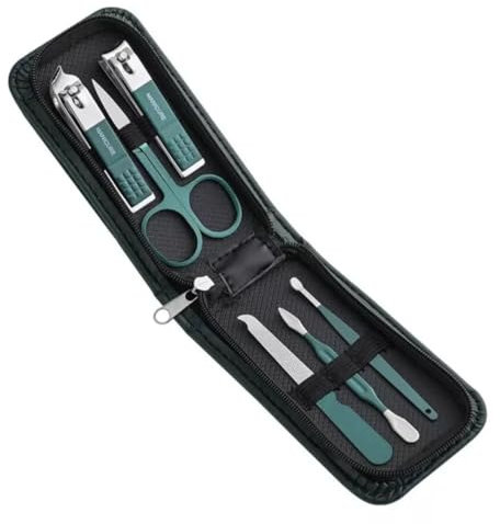Maniküre Set, 6-teiliges Nagelknipser-Set aus Edelstahl, Tragbare Nagelpflege mit Ledertasche, Deutsche Qualität
