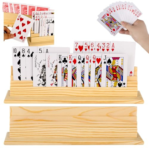 2 Pièces Porte Carte Enfant, Support Carte à Jouer, Porte Cartes à Jouer en Bois 30.5cm, Porte Cartes à Jouer au Design Incurvé pour Enfants, Adultes, Personnes Âgées