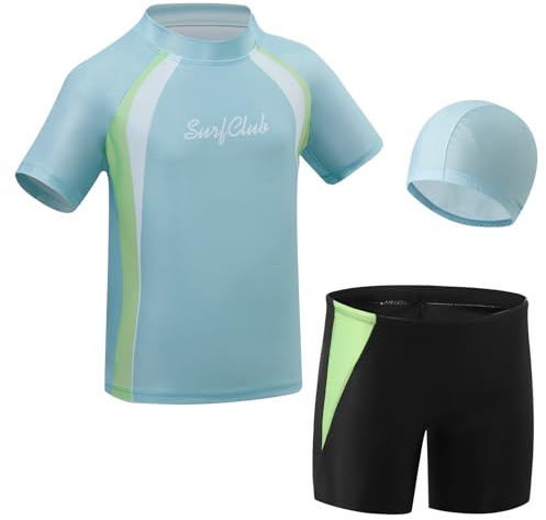 KAKU NANU Bañadores Niño Camiseta Proteccion Solar Bañador Gorro Piscina Niño UV 8 9 10 11 Años