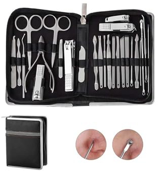 26pcs Mens Nail Grooming Travel Kit Women, Stainless Steel Manicure NailClipper Set, with Fingernail & Toenail Clippers, Slant Tip Tweezers and Etc, Manicure Set, Nail Clipper Kit Professional