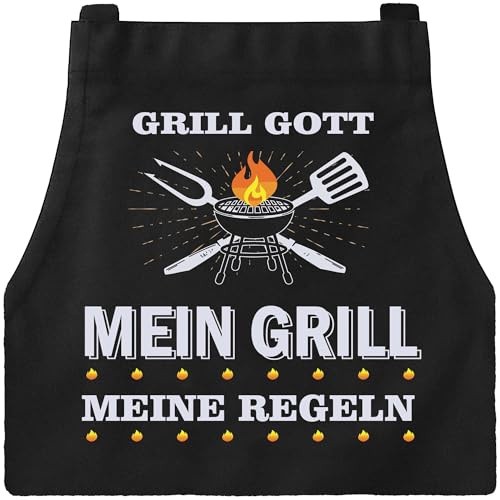 XCSJKJ Kochschürze Herren Grillschürze für Männer Schürze Lustig, mit 4 Taschen Grill schürze für Männer Küchenschürze Herren Personalisiert GRILLGOTT MEIN GRILL GOTT-(Klassiker)