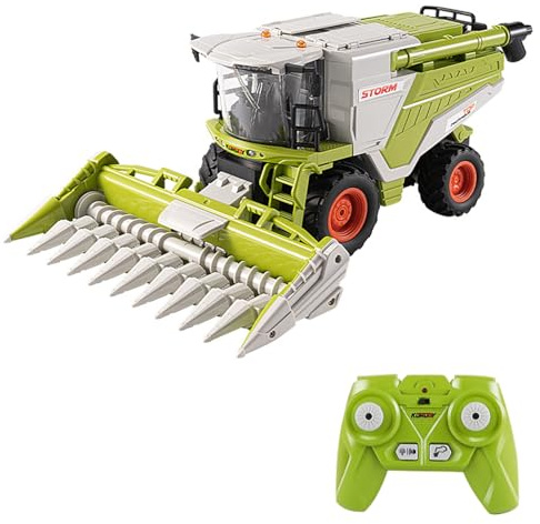 Aumotop Cosechadora de Control Remoto Juguete Vibrante LED Sonido Spray Equipo de Agricultura para Niños ABS Verde Escala 1:24 3 Baterías Recargables (B #-1)