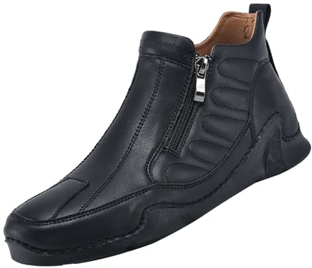 Vandringsskor herr läder, ortopediska barfotaskor män sommar läderstövlar halkfria utomhusskor dragkedja trekkingskor promenadskor sommarskor platta slip-on skor