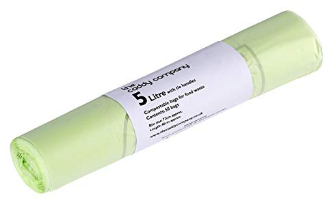5L x 50 Tie Handle Compostable Kitchen Caddy Liners - Food Waste Bin Liners - EN 13432-5 litre Bags
