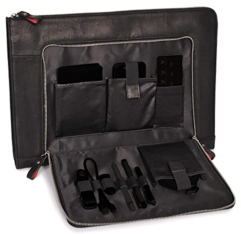 DONBOLSO® Notebook Sleeve London schwarz - 13,3 Zoll DIN A4 Ultrabook Aktentasche aus Echtleder für Herren und Damen