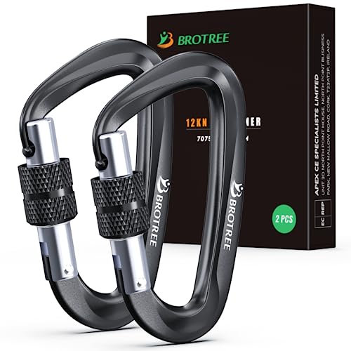 BROTREE Locking Carabiner Clips 12KN (1200 kg) Heavy Duty Carabiners for Hammock, Camping, Hiking, Backpack and More (2 or 4 Packs)