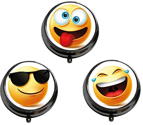 3er Set Pillendose Medikamentenbox Tablettenbox Pillenbox (Sonnenbrille, Lachend, Verrückt)