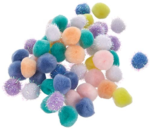 Rayher Pompon Mischung, 15 mm ø, 80 Stück, Pastellfarben, bunt sortiert, Plüschbälle, zum Basteln und Dekorieren, 75443685