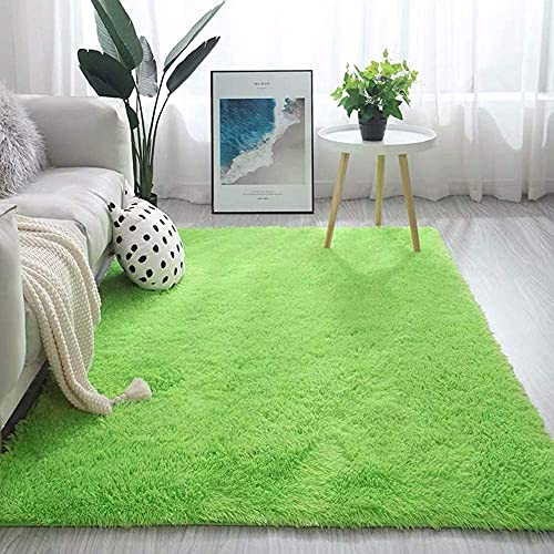 warmsile Hochflor Teppich Wohnzimmerteppich Langflor, Flauschig Teppiche Für Wohnzimmer Und Schlafzimmer, Modern Design Shaggy Teppich,Grün,120 x 160 cm