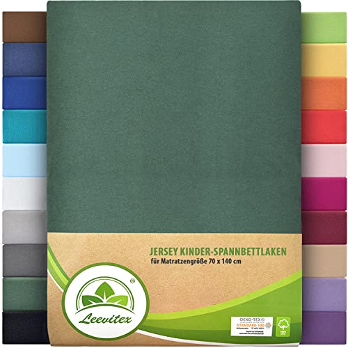 Premium Kinder Spannbettlaken leevitex® | 1er Set | Für Babybett & Kinderbett 70 x 140 cm | 100% hochwertige Mako-Jersey-Baumwolle - 170 g/m² | Öko Tex geprüft | Dunkelgrün