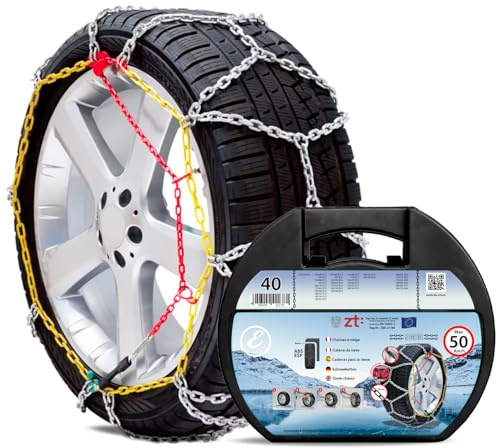 Catene Da Neve In Metallo 9 mm Omologate TUV e GS Onorm Montaggio Rapido Per Auto Macchina Furgone SUV Con Tensionatore Autobloccante (Misura 40)