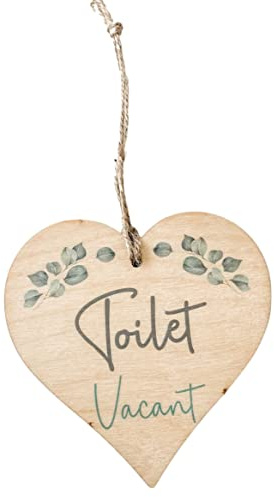 Engaged Vacant Double Sided Toilet Door Sign | Heart Shape | Eucalyptus | Made Wood | For Doors With No Locks | Home Door Decor