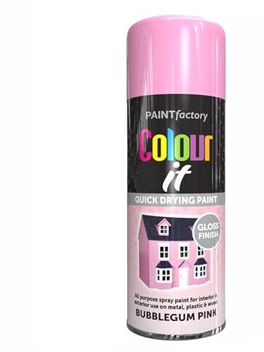 SuperGift.com 2x Bubblegum Pink Gloss All Purpose Aerosol Spray Paint 400ml Quick Drying Spray, Fast Dry and Excellent Coverage for Metal, Wood, Plastic and More by Diva Gift