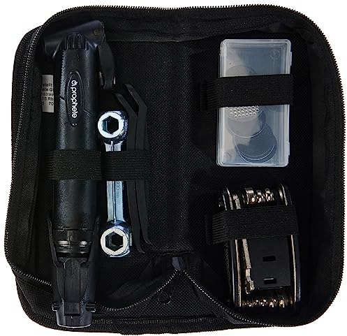 Prophete Fahrrad Reparatur-Set mit Minipumpe, Multitool 15 Funktionen, Kopfschlüssel & Reifenheber – Kompaktes E-Bike Werkzeugset mit Klettverschluss-Tasche