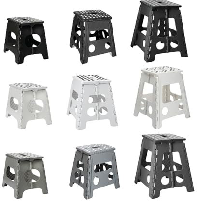 MY DIY 12 Inch Folding Step Stool Lightweight Heavy Duty Strong Plastic Stool For Kids & Adults With Easy Carry Handle 150KG Weight Capacity Portable Footstool