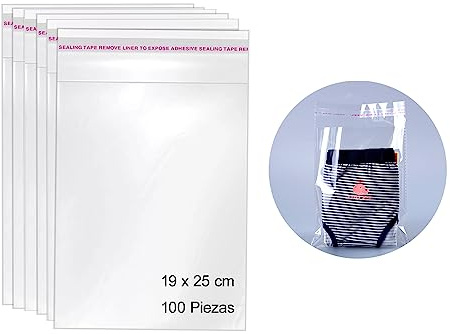 Bolsas celofán transparente, bolsas de plástico cierre autoadhesivas, bolsas autoadhesivas de embalaje para joyas, regalos y chuches. (19 x 25 cm (100 piezas))