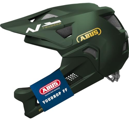 ABUS MTB-Helm YouDrop FF - Fullface-Helm für Kinder und Jugendliche - für den Einstieg in den Mountainbikesport - mit abnehmbarem Kinnschutz - Grün, Größe S