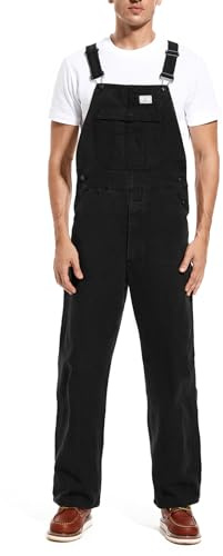 HISEA Men's Relaxed Fit Duck Bib Overall with Adjustable Straps and Convenient Tool Pockets Black