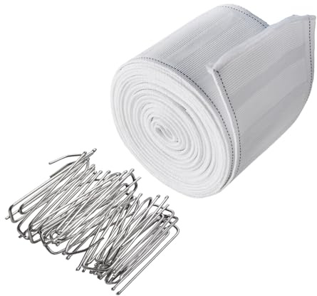 INCREWAY Curtain Pleat Tape, 6 Meters/6.56 Yards Pleater Tape for Curtains with 20 Pcs Stainless Steel 4 Prongs Curtain Pleat Hooks for Drapes for DIY Pinch Pleat Tape White