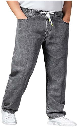 Jeans Pantalons Hommes Jeans Pantalons à Enfiler Extensibles Jeans à Enfiler Pantalons en Denim pour Hommes Pantalons de Loisirs Ceinture élastique avec Poches Cargo à Cordon Confortable Pantalon