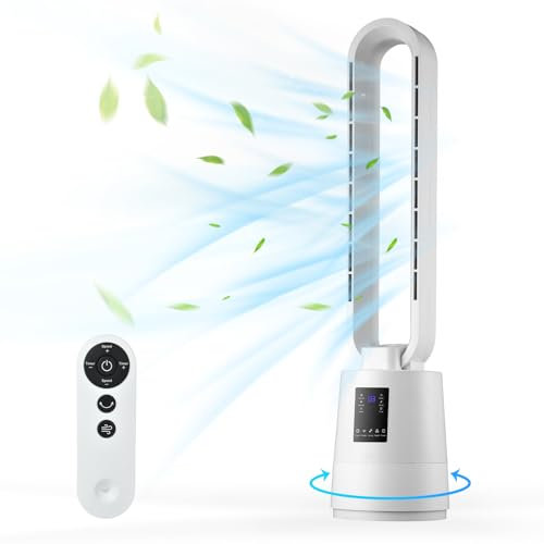 Solace Tower Fan for Bedroom, 38 Inch Bladeless Fan, 80° Oscillating with Remote, 3 Speeds, 2H Timer, Quiet Desk Cooling Standing Floor Fans Indoor Home Office Room