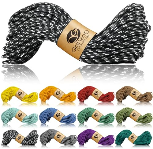 Ganzoo Cuerda Paracord 350 Tipo 1, 2,5 mm y 30 m, Funda Nylon/poliéster con núcleo 100% Nylon, Negro Reflectante, cordón Multiusos para Acampada, bushcraft, Trenzado DIY, Nudos y Accesorios caninos