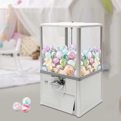 LSHFYV Kaugummiautomat mit Kapseln, Verkaufsautomaten für Unternehmen, kommerzieller Bonbonspender für runde Kapseln, Gummibälle, Hüpfbälle Bonbonautomat für 4,5–5,5 cm große Kugeln,White