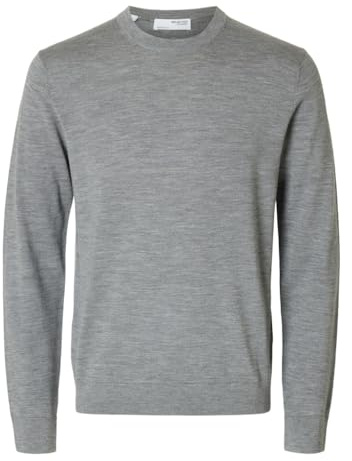 SELECTED HOMME Pull Ras du Cou 100% Laine mérinos Medium Grey Melange M Medium Grey Melange M