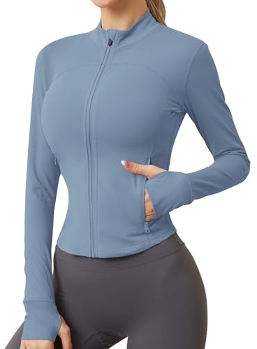 IECCP Ladies Tops Women Activewear Gym Running T-Shirts Long Sleeve Sport Workout Clothes Fitness Shirts & Tees Active Wear Grey Blue S