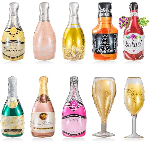 Heveer Balloons Wine Bottles Champagne Foil Reusable Balloons for Party Decoration 10 Pieces